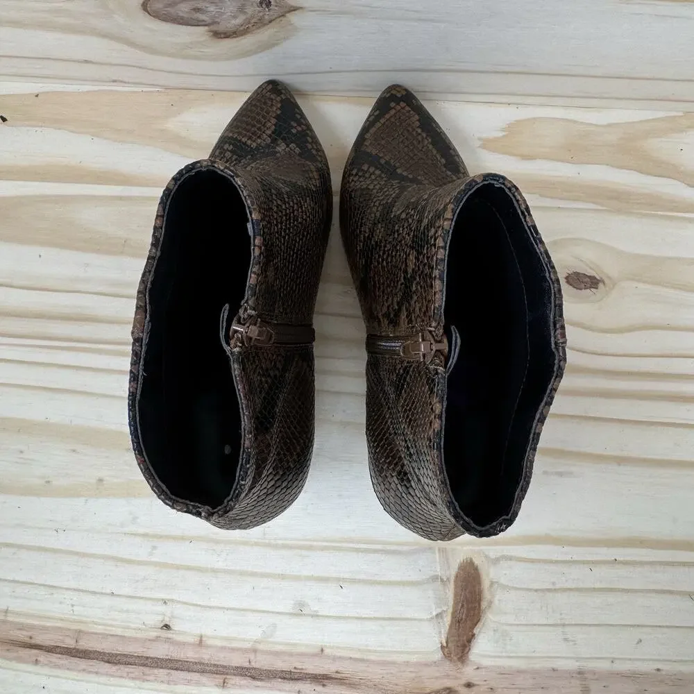 KENSIE Womens Chestnut Snake Brown Snake Print Leticia Leather Booties 6.5 M